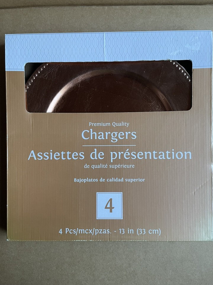 Set Of 4 Bronze Charger Plates Decorative Elegant Tableware 13”
